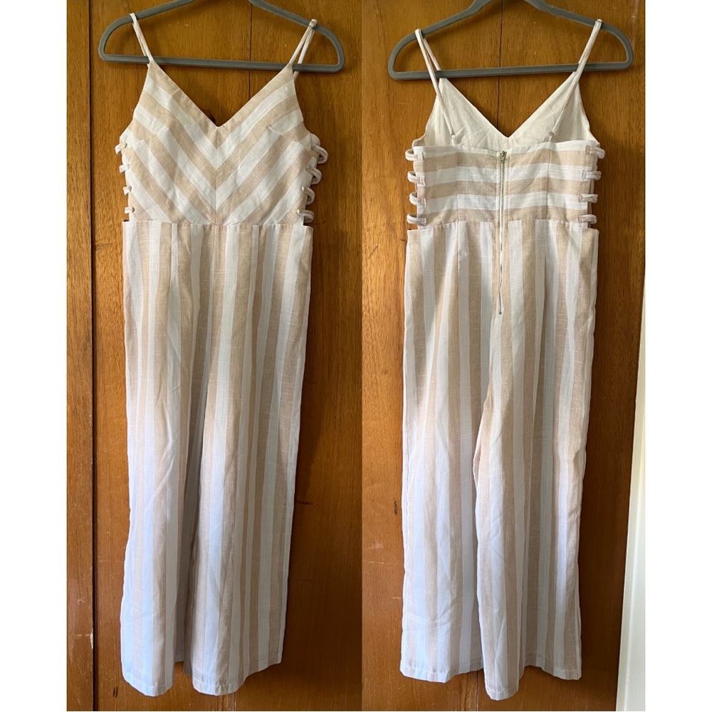 NWT Forever 21 Cream Taupe Stipe Cami Wide Leg Jumpsuit Size M